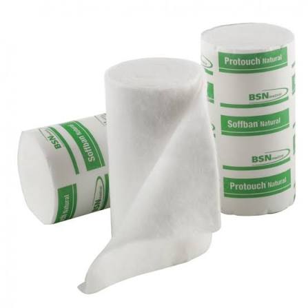 Three rolls of Protouch Soffban Natural cast padding with BSN Medical branding, one partially unrolled showing soft fibrous texture Nairobi Kenya